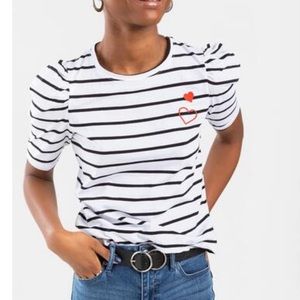 Francesca's Collections Sofia Embroidered Heart Striped Tee